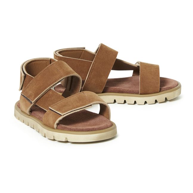 Velcro Sandals with Grooved Sole Caramel