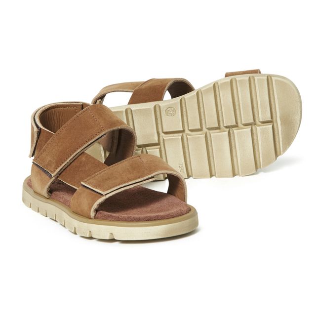 Velcro Sandals with Grooved Sole Caramel