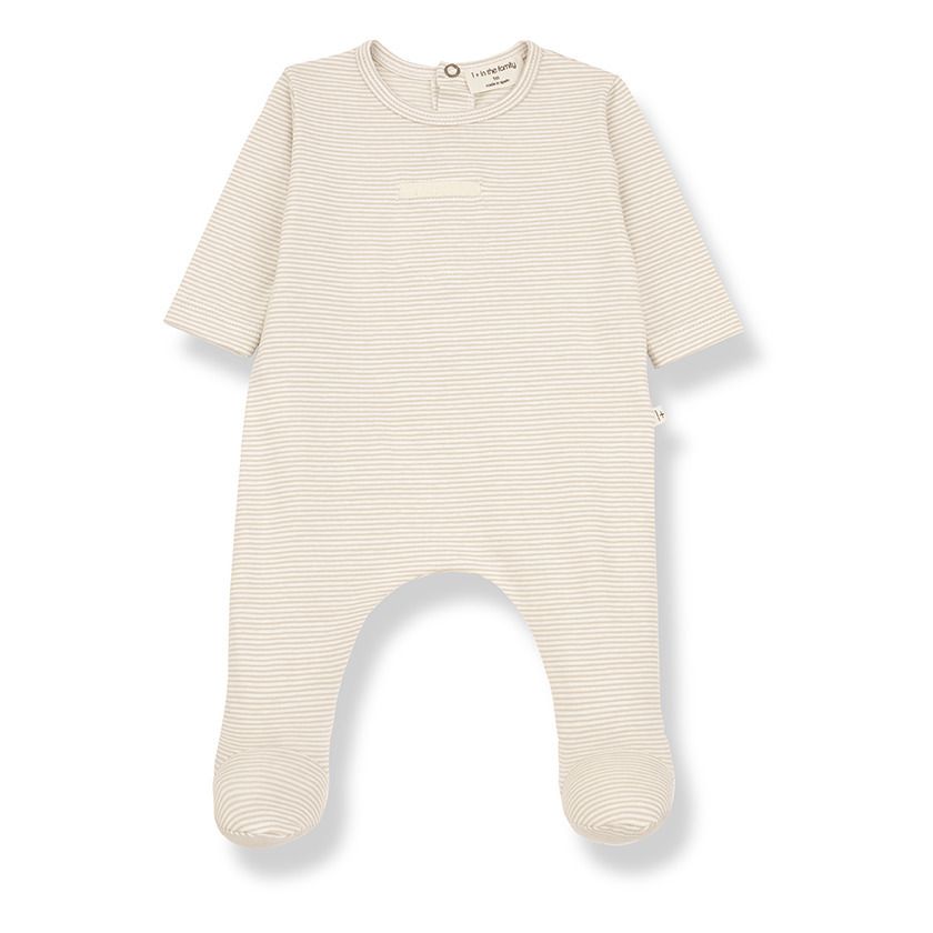 1+ in the family - Combinaison à Pied Rayée Didac Coton Recyclé - Fille - Beige