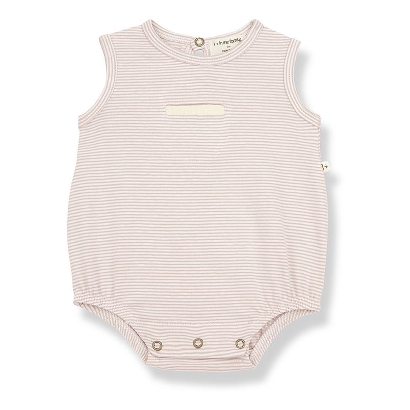 1+ in the family - Barboteuse Rayée Tim Coton Recyclé - Fille - Rose pâle