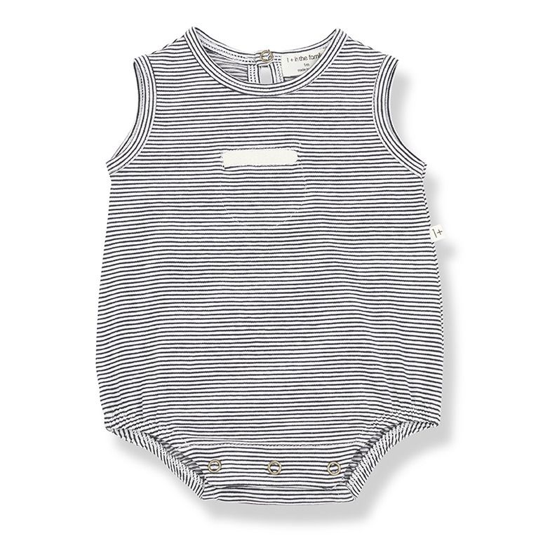 1+ in the family - Barboteuse Rayée Tim Coton Recyclé - Fille - Gris anthracite