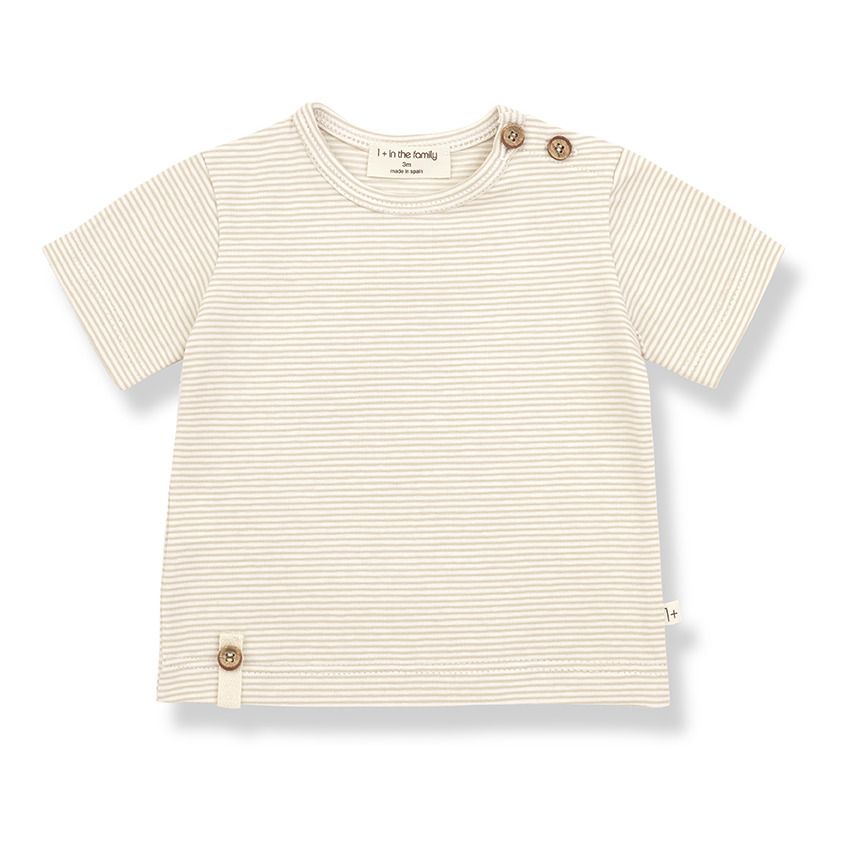 1+ in the family - T-Shirt Rayé Blai Coton Recyclé - Fille - Beige