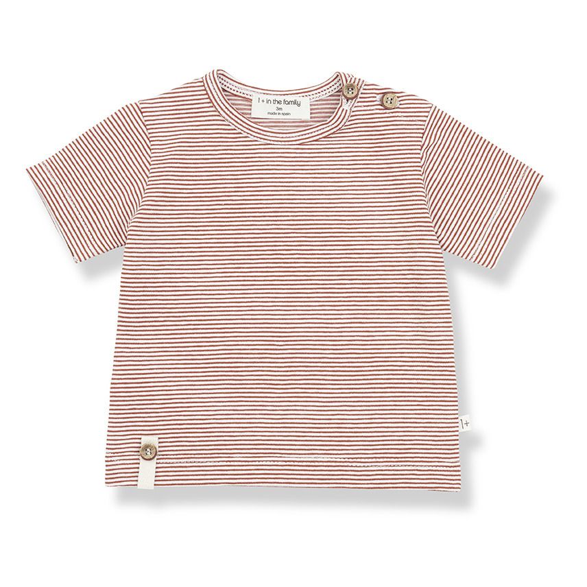 1+ in the family - T-Shirt Rayé Blai Coton Recyclé - Fille - Rouille