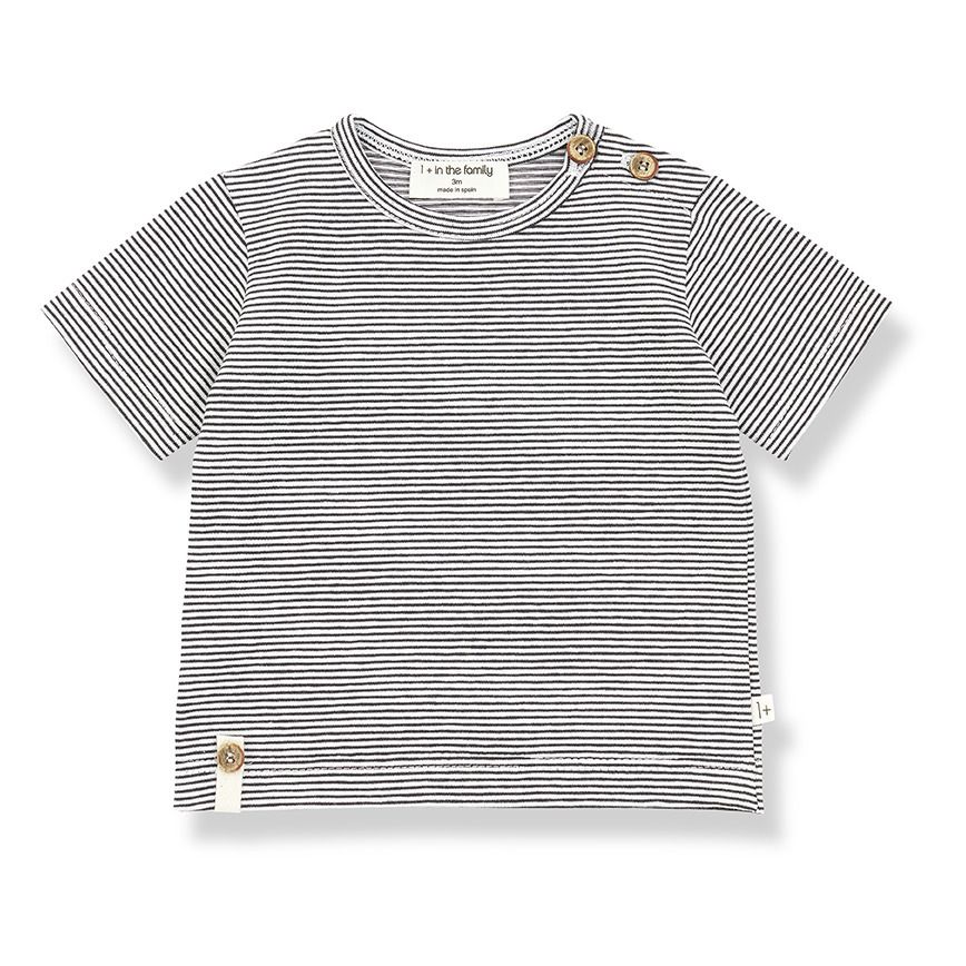 1+ in the family - T-Shirt Rayé Blai Coton Recyclé - Fille - Gris anthracite
