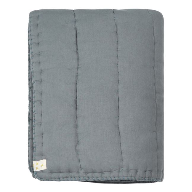 Hand Embroidered Cotton Quilt Blanket  Grey blue