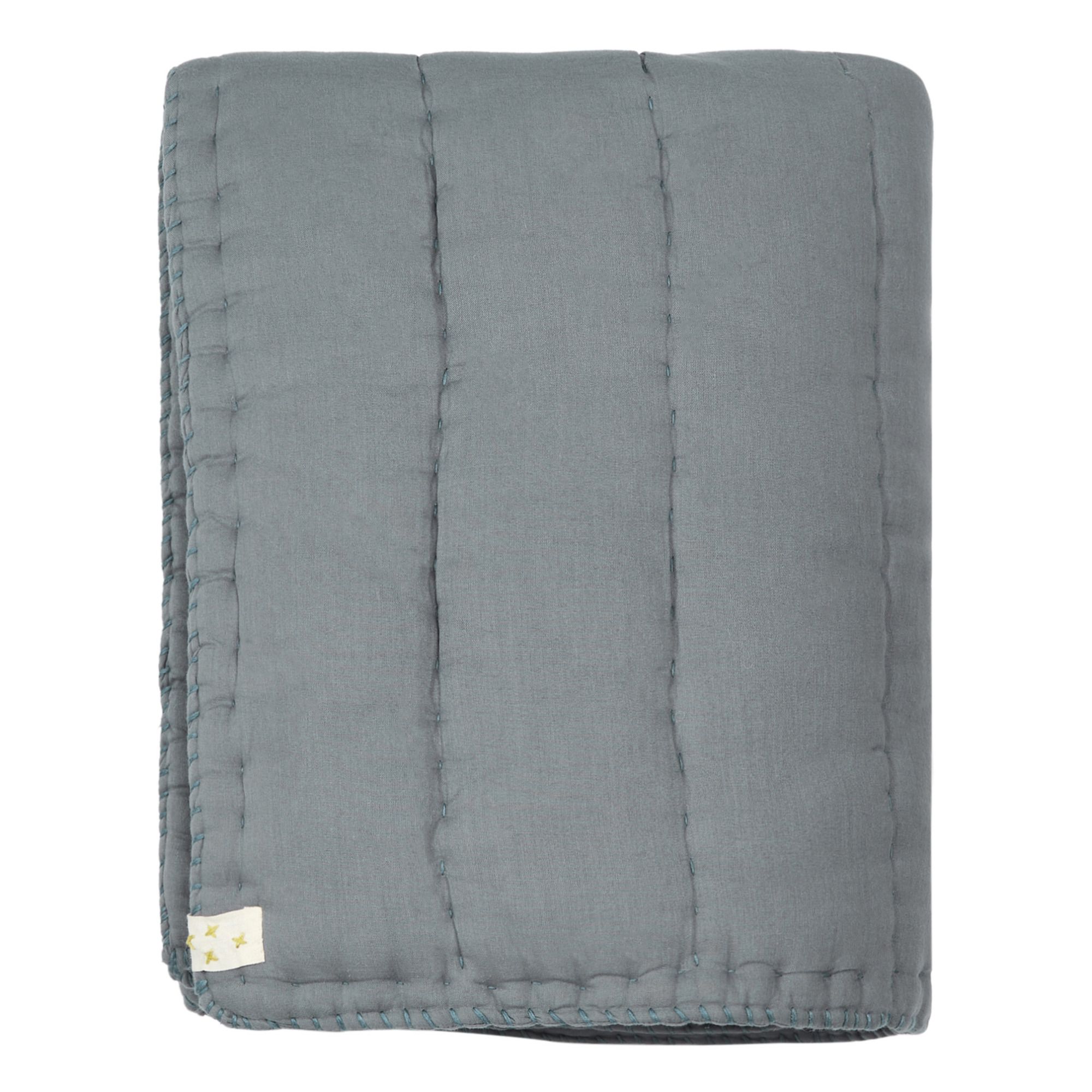 Camomile London - Couverture matelassée brodée main en coton - Bleu gris