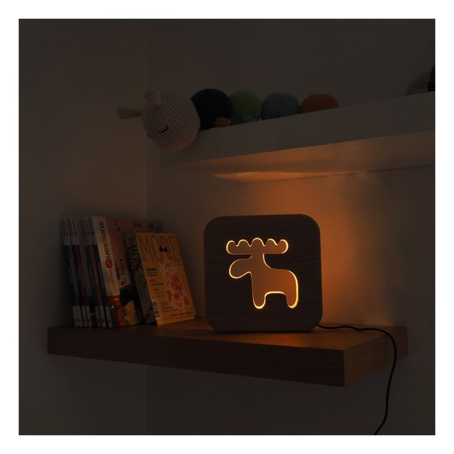 Lampada da notte Caribou in legno di quercia massiccio