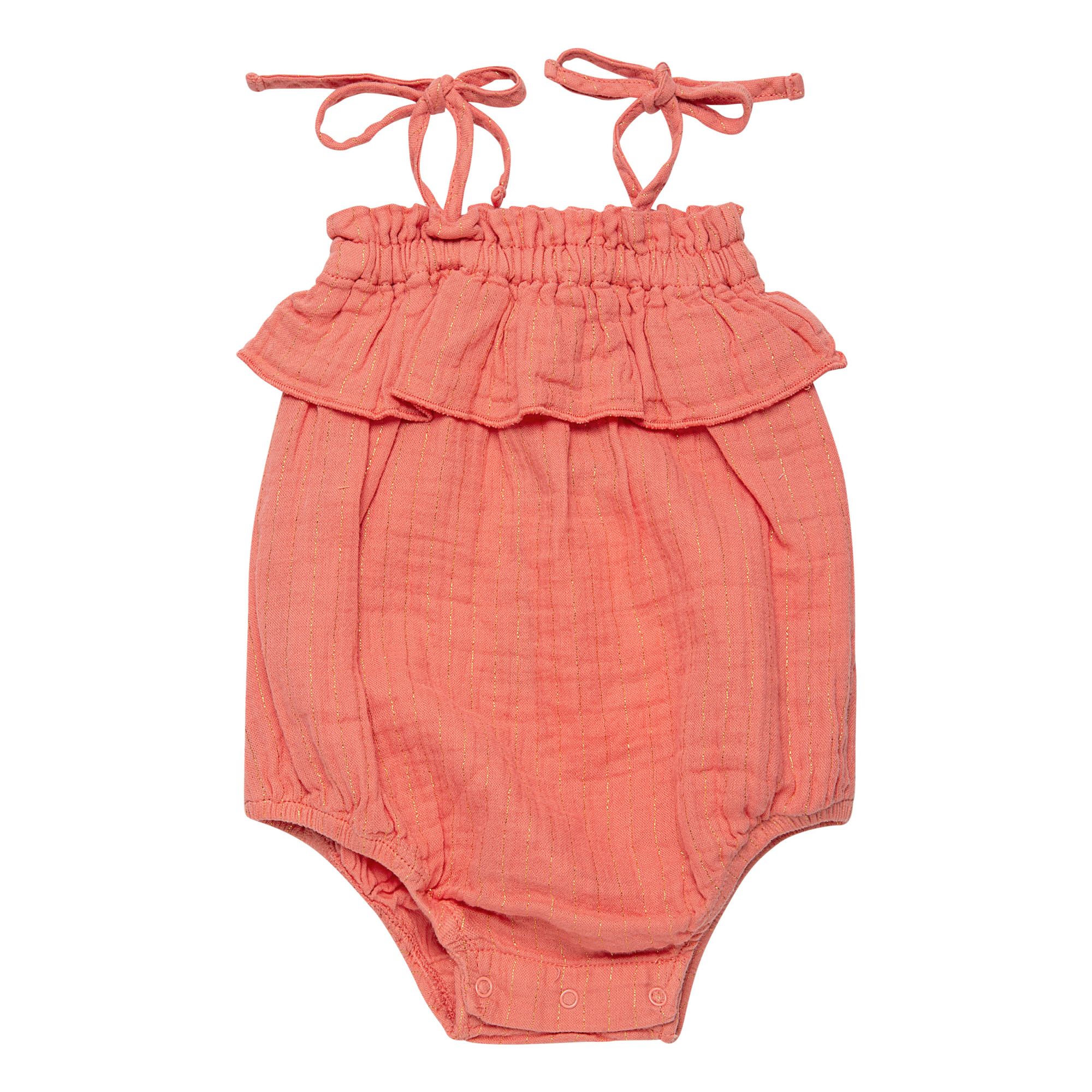 the new society - Barboteuse Claire Gaze de Coton Bio - Fille - Corail