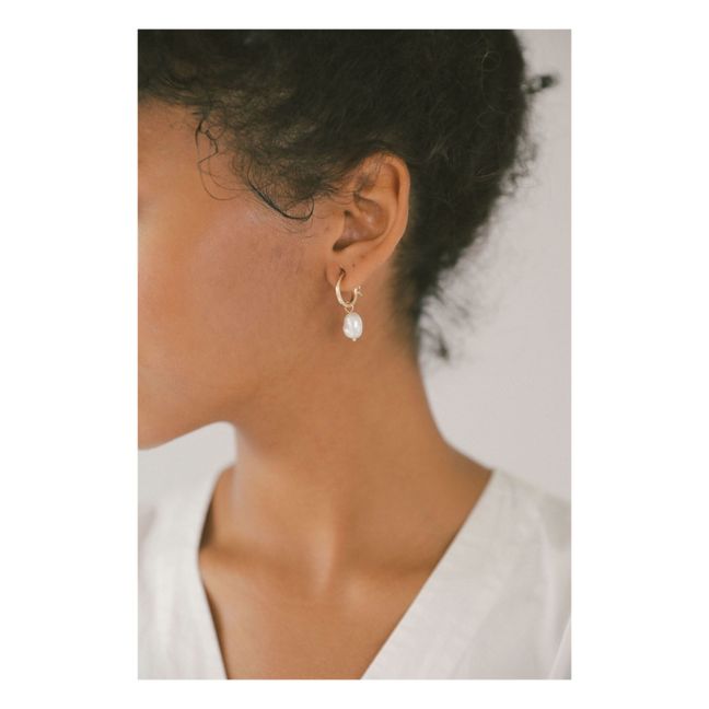 Small Pearl Hoop Earrings  Gold