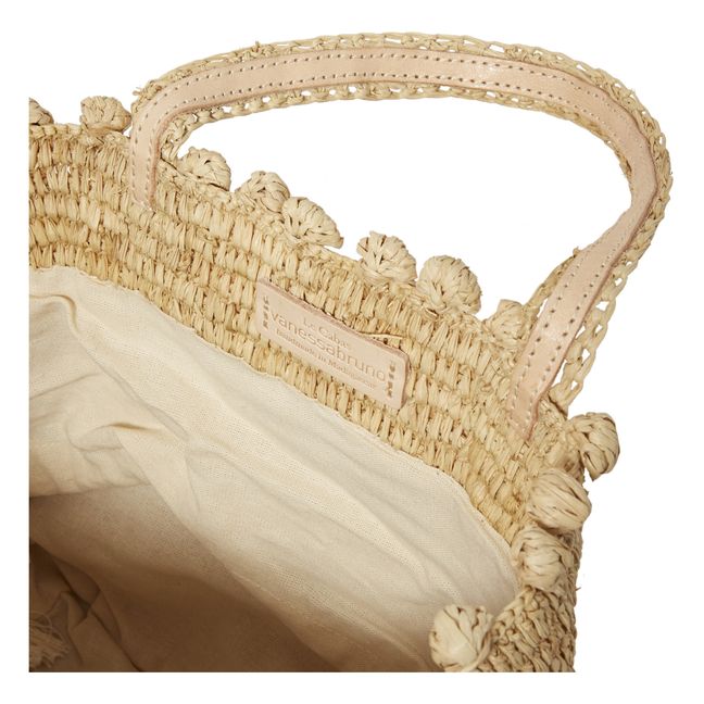 Small Tote with Shoulder Strap + Raphia Bubbles | Natural