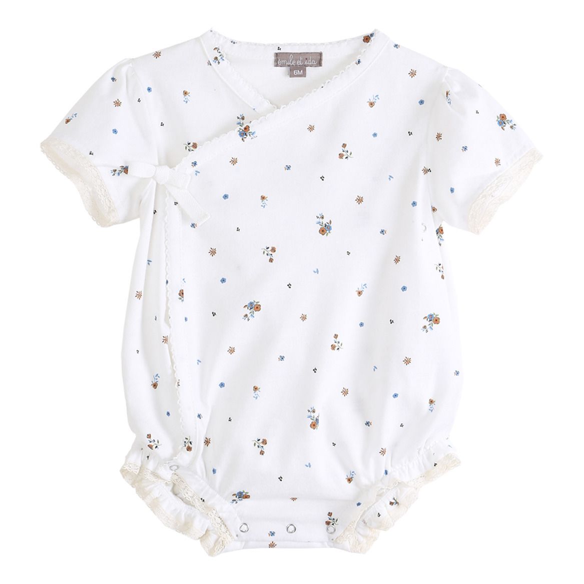 Emile et Ida - Barboteuse Coton Bio Imprimé Fleurs - Fille - Ecru