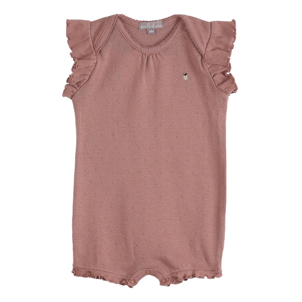 Emile et Ida - Barboteuse Coton Bio Côtelée - Fille - Vieux Rose