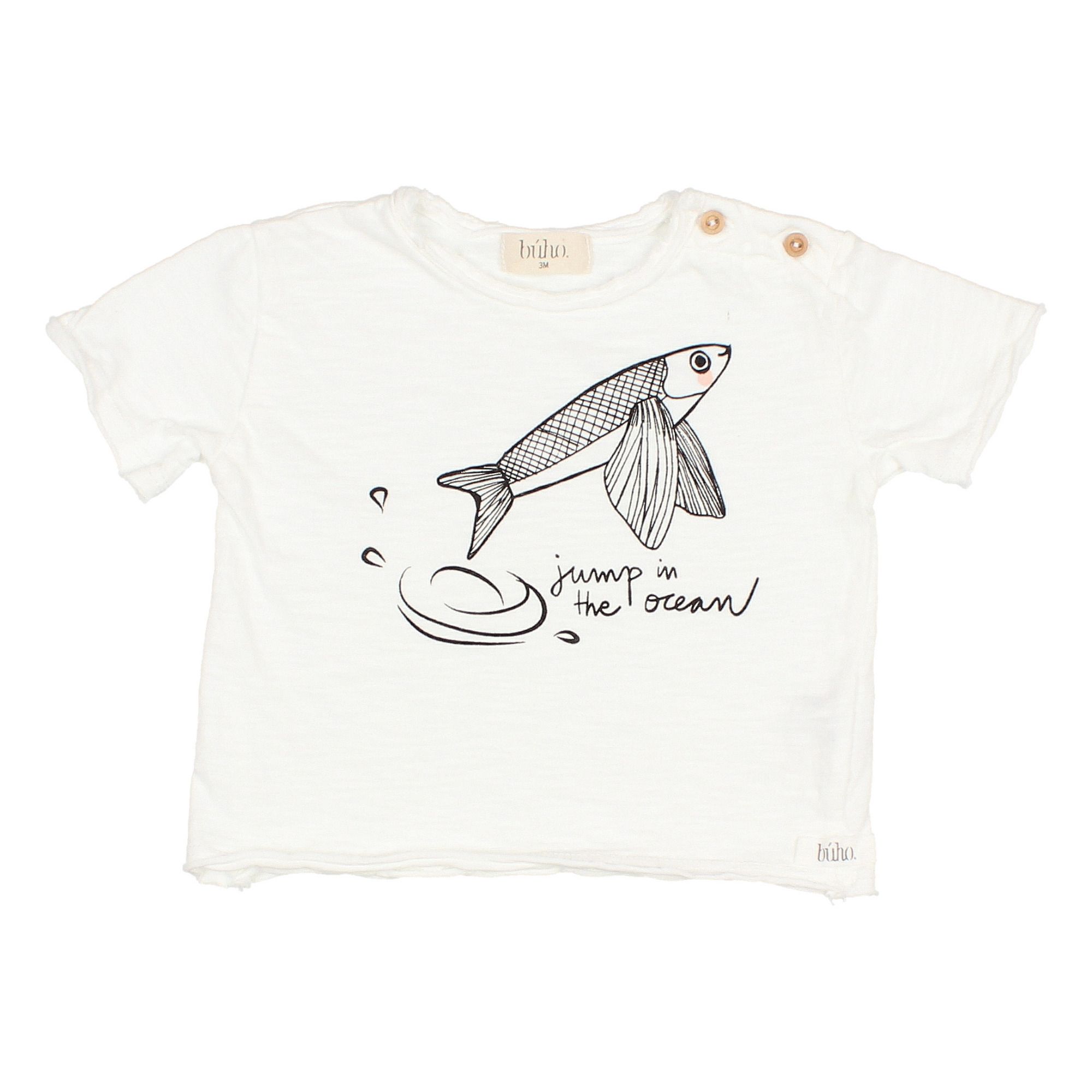 Buho - T-Shirt Coton Bio Poisson - Garçon - Ecru
