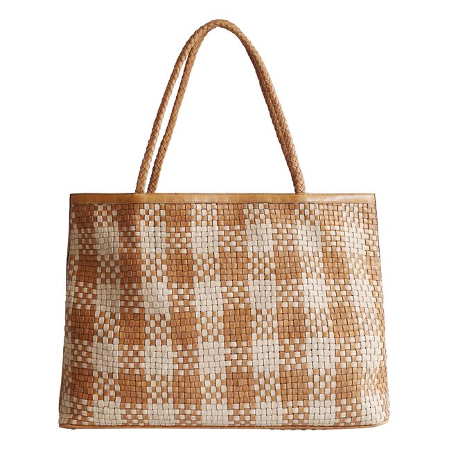 Braided Gabrielle Vintage Check Leather Tote Bag  | Natural