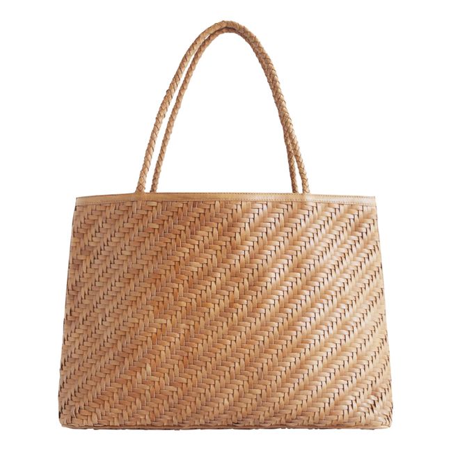 Leather Braided Gabrielle Tote Bag  | Caramel
