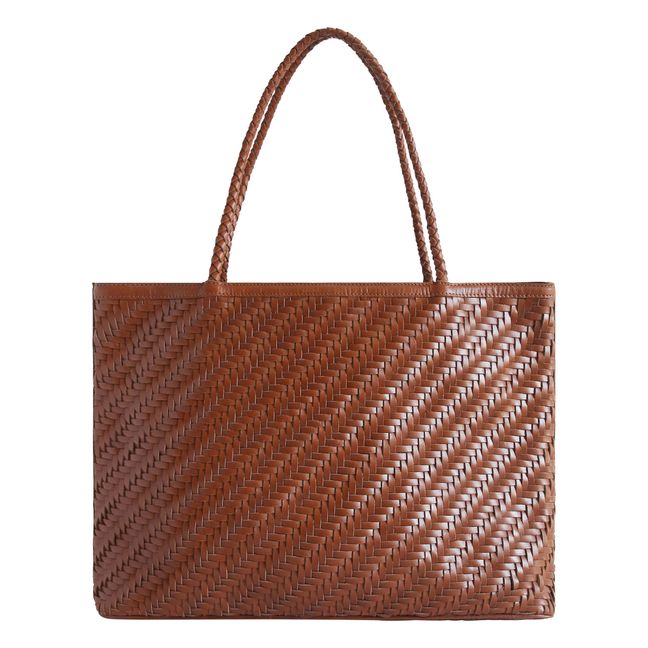 Leather Braided Gabrielle Tote Bag  | Brown