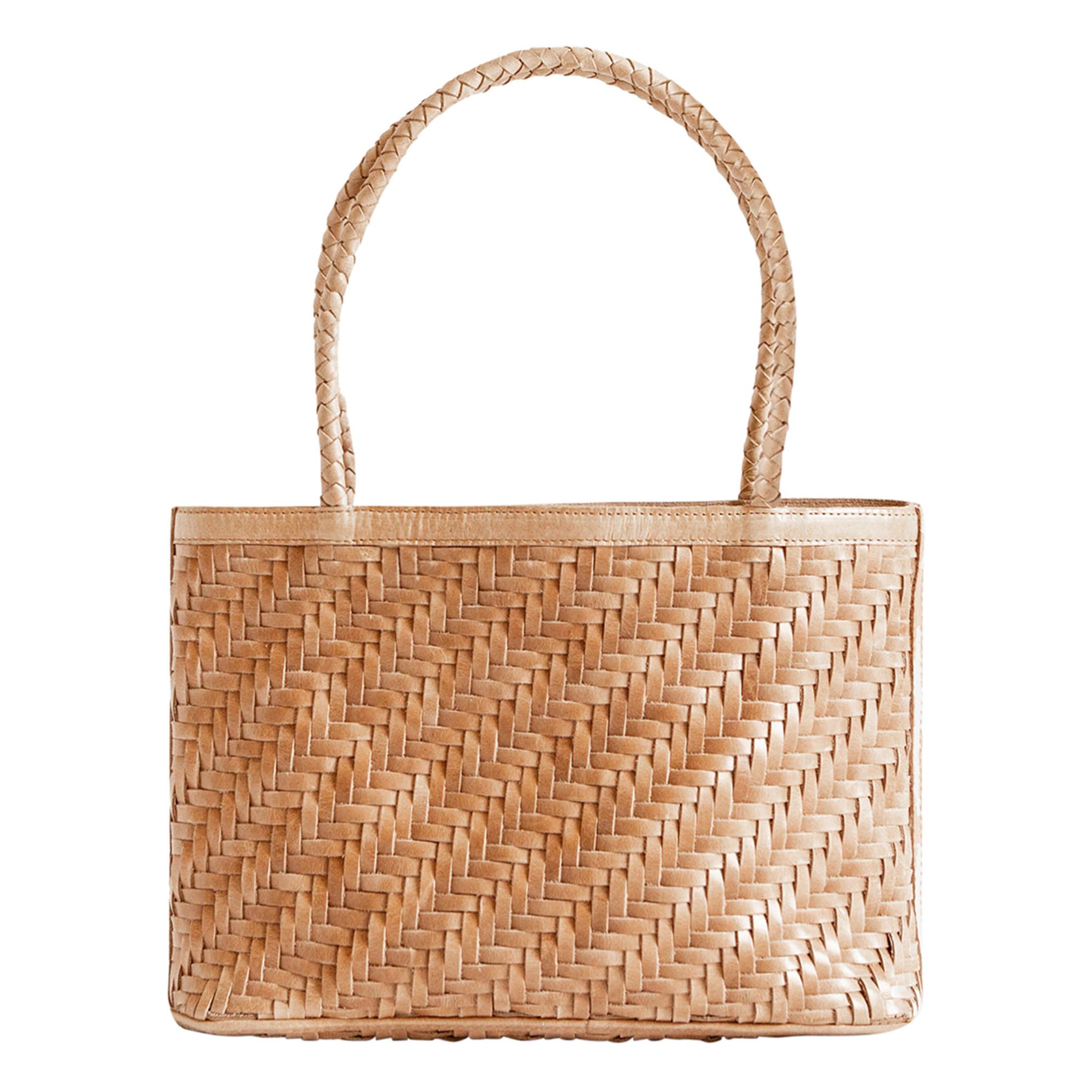 Beige Bombon braided-handle woven leather bag