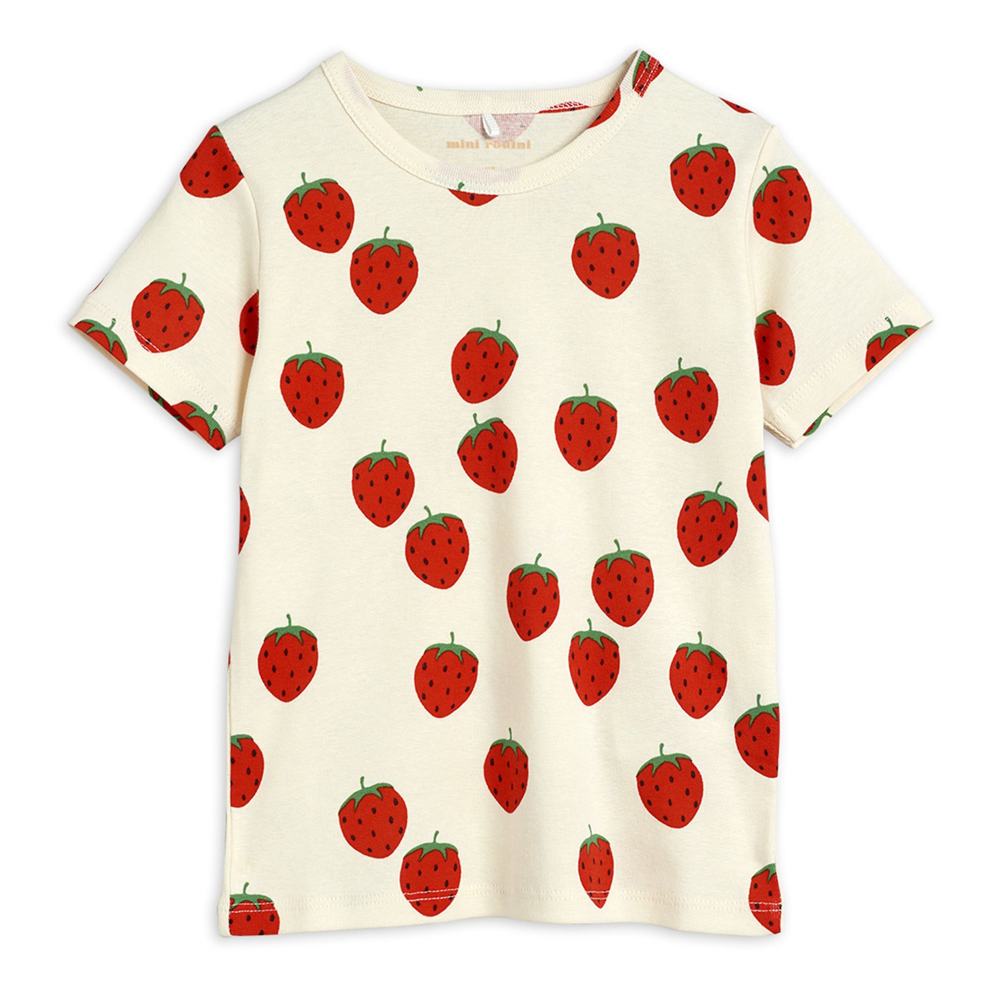 Mini Rodini Organic Cotton Strawberry Tshirt Cream Smallable