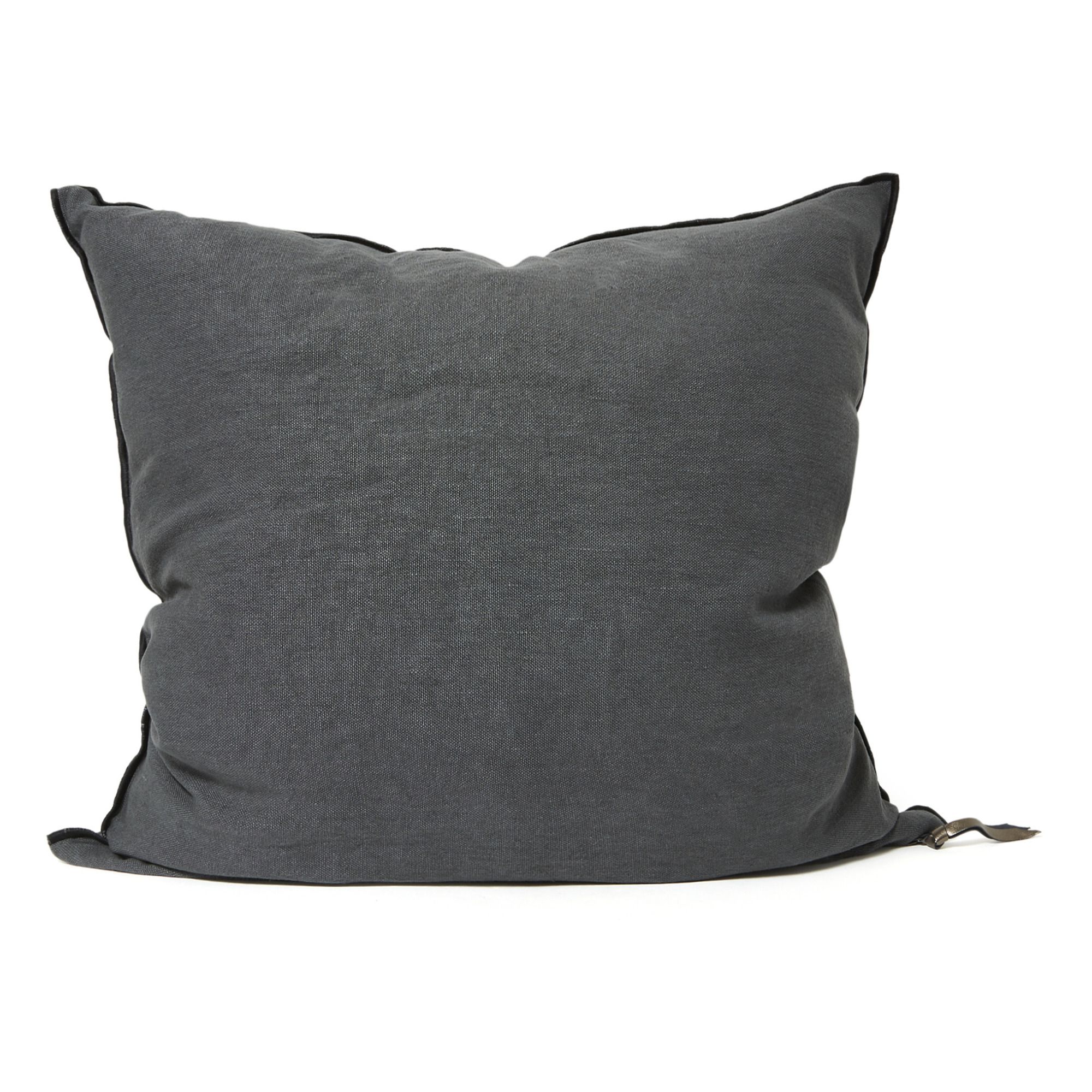 Maison de vacances - Coussin Vice versa black line en lin lavé stone washed - Charbon