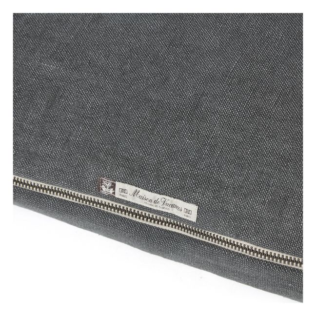 Cuscino fronte retro black line in lino lavato stone washed | Nero carbone