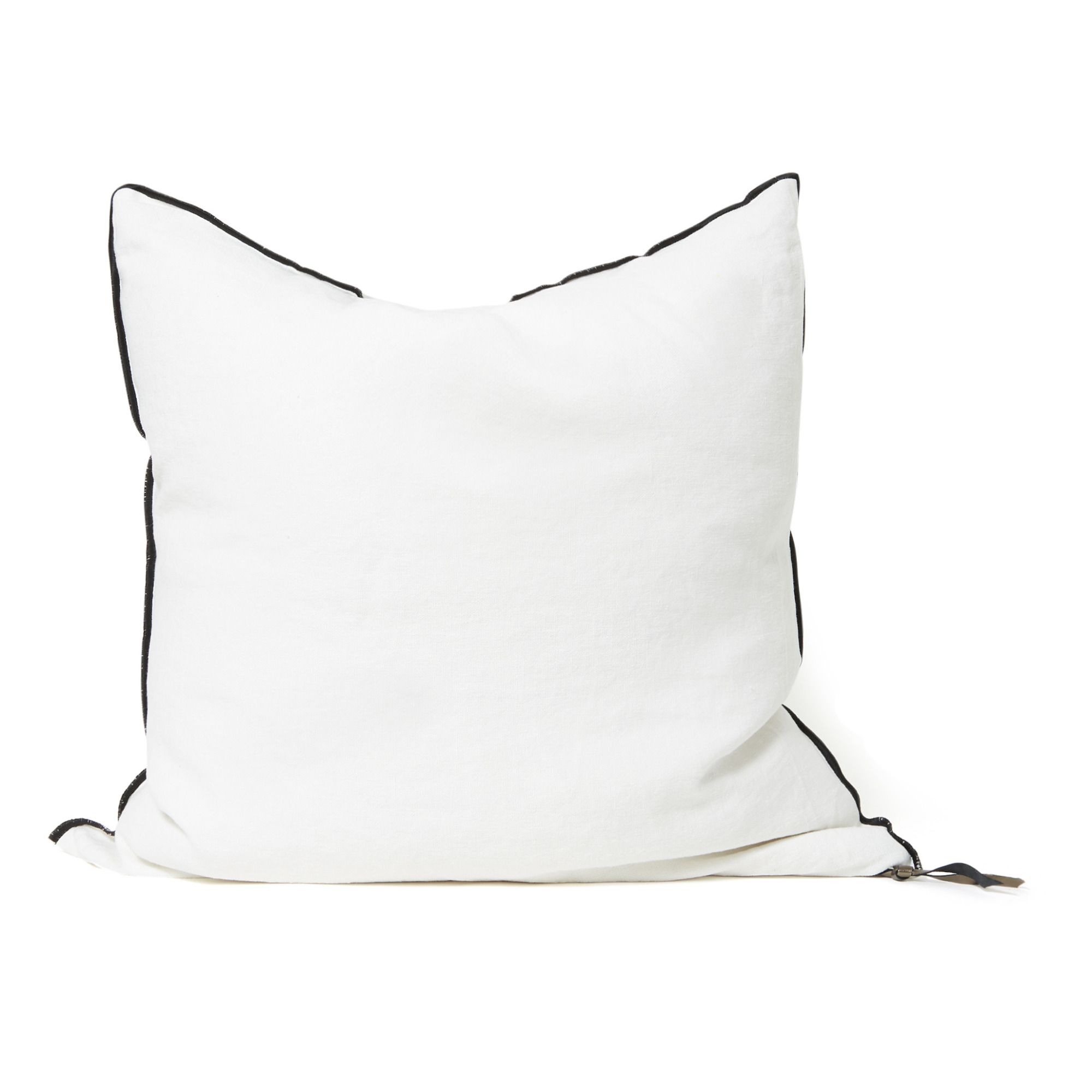 Maison de vacances - Coussin Vice versa black line en lin lavé stone washed - Blanc