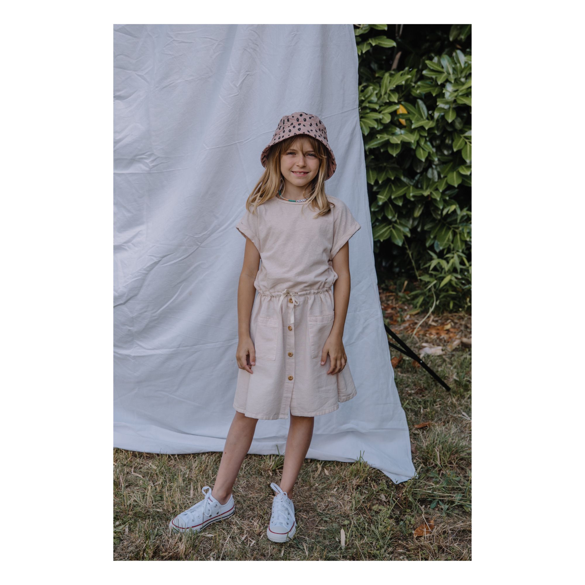 Buho - Robe Coton Bio et Lin - Fille - Rose poudré