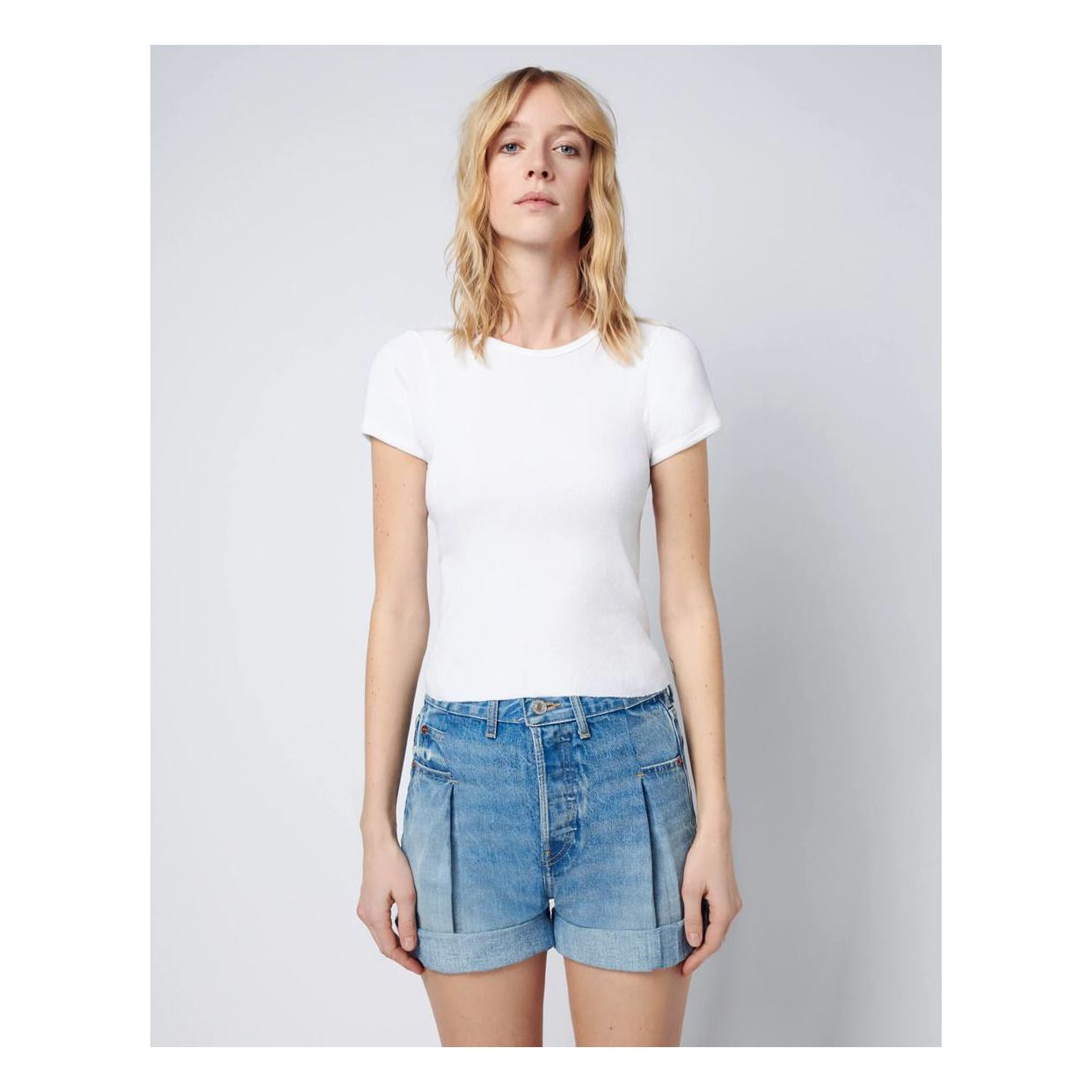 T-shirt 90's Ribbed Cap Sleeve Bianco- Immagine del prodotto n°3