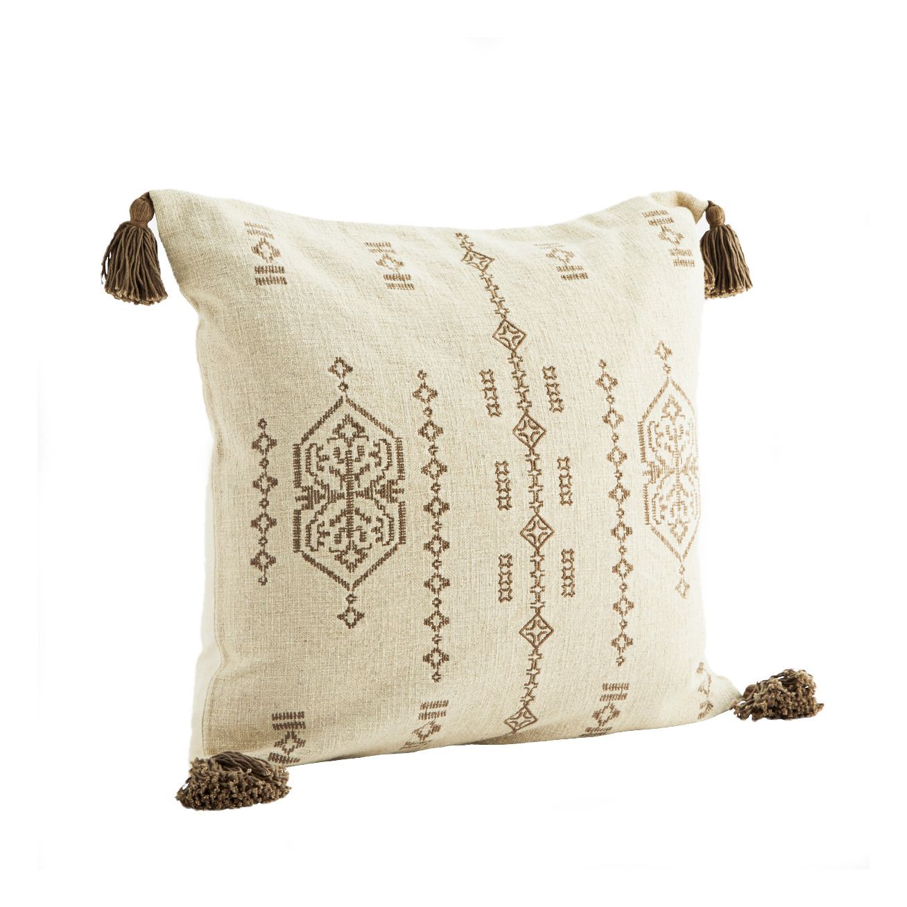 Madam Stoltz - Housse de coussin imprimé - 50x50 cm - Ecru