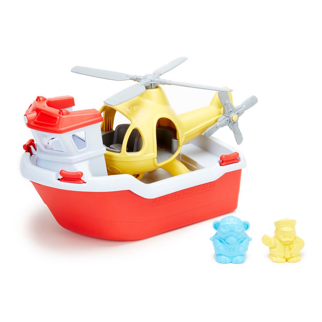Green Toys - Bateau de sauvetage et hélicoptère pour le bain - Multicolore