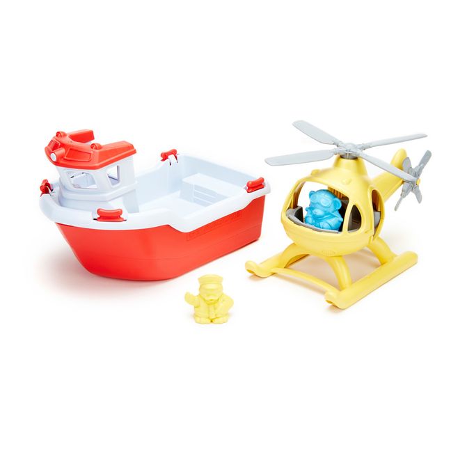 Barco de salvamento y helicóptero para el baño 
