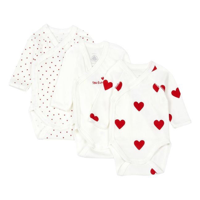 Set de 3 Bodies Corazón cruzados algodón orgánico | Rojo