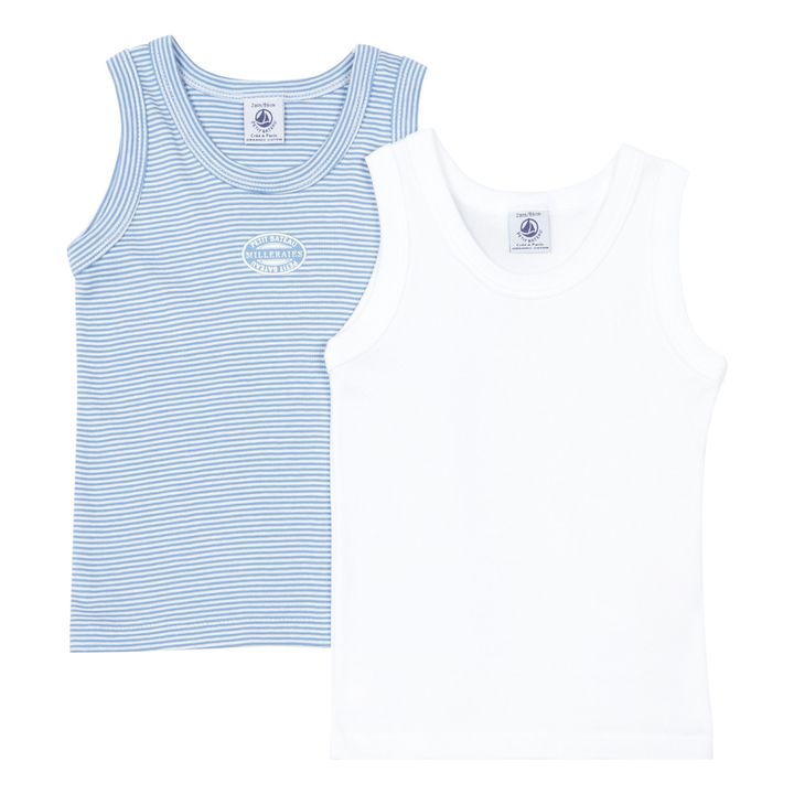 Set de 2 Camiseta de asas a rayas algodón orgánico | Azul- Imagen del producto n°0