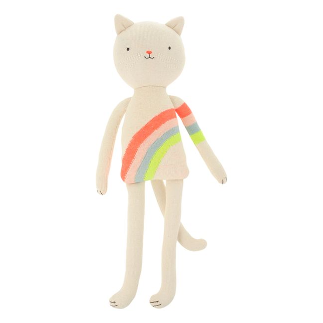 Organic Cotton Cat Soft Toy with Rainbow Jumper