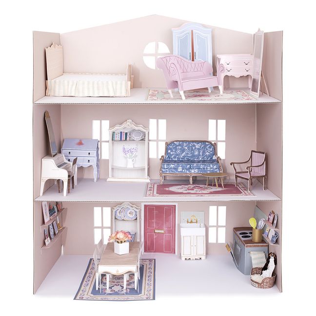 Mini casa de muñecas de cartón