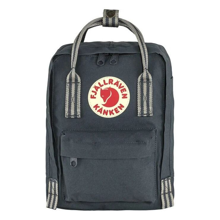 Fjallraven mini kanken black backpack 2025 with contrast stripes