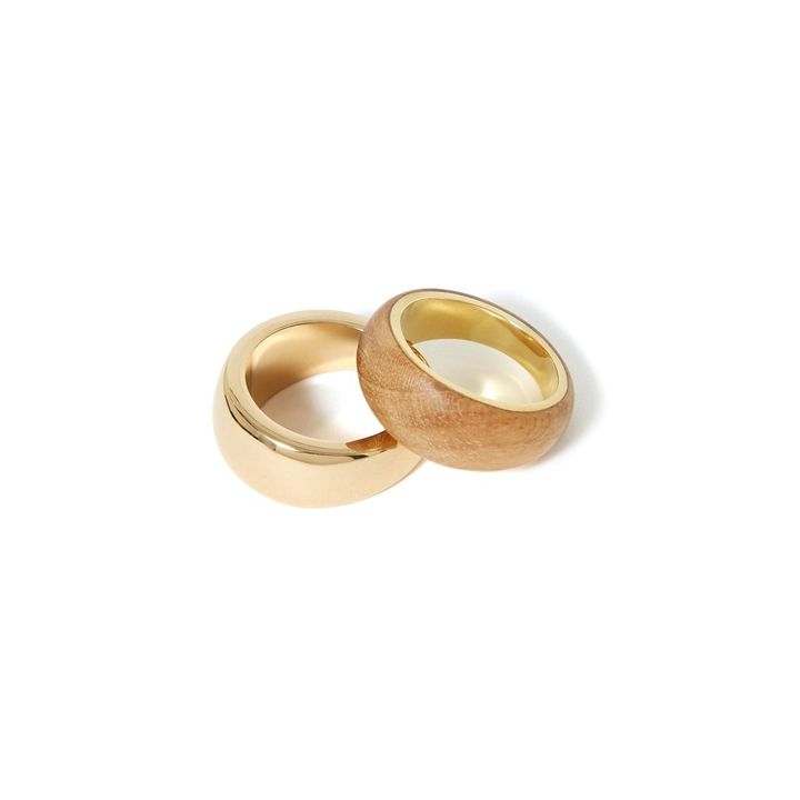 Gold and Wood Rings - Set of 2 | Bois clair- Product image n°3