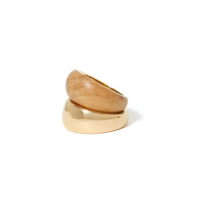 Gold and Wood Rings - Set of 2 Bois clair