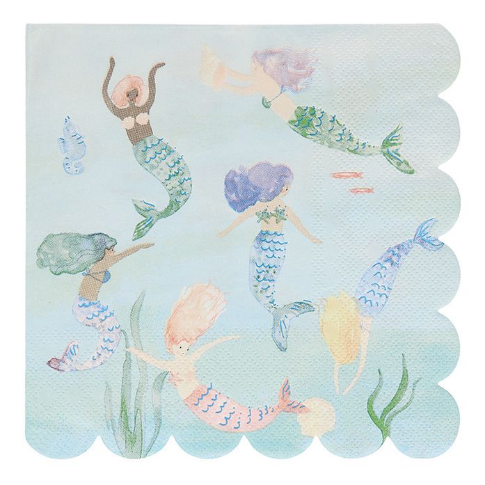 Meri Meri - Serviettes en papier Sirènes - Set de 16 - Multicolore