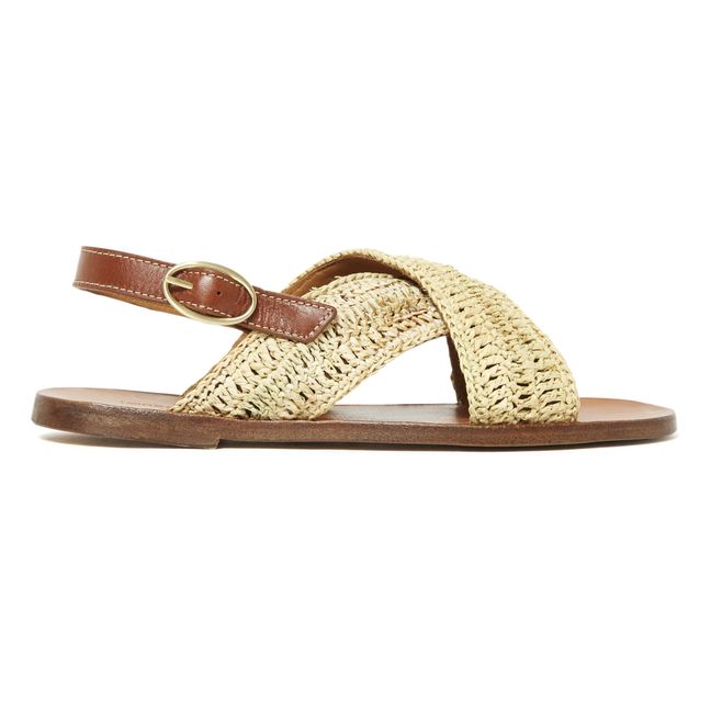 Sandali incrociati in rafia e in pelle | Naturale