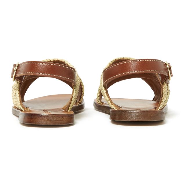 Raphia and Leather Crossed Sandals  | Natural