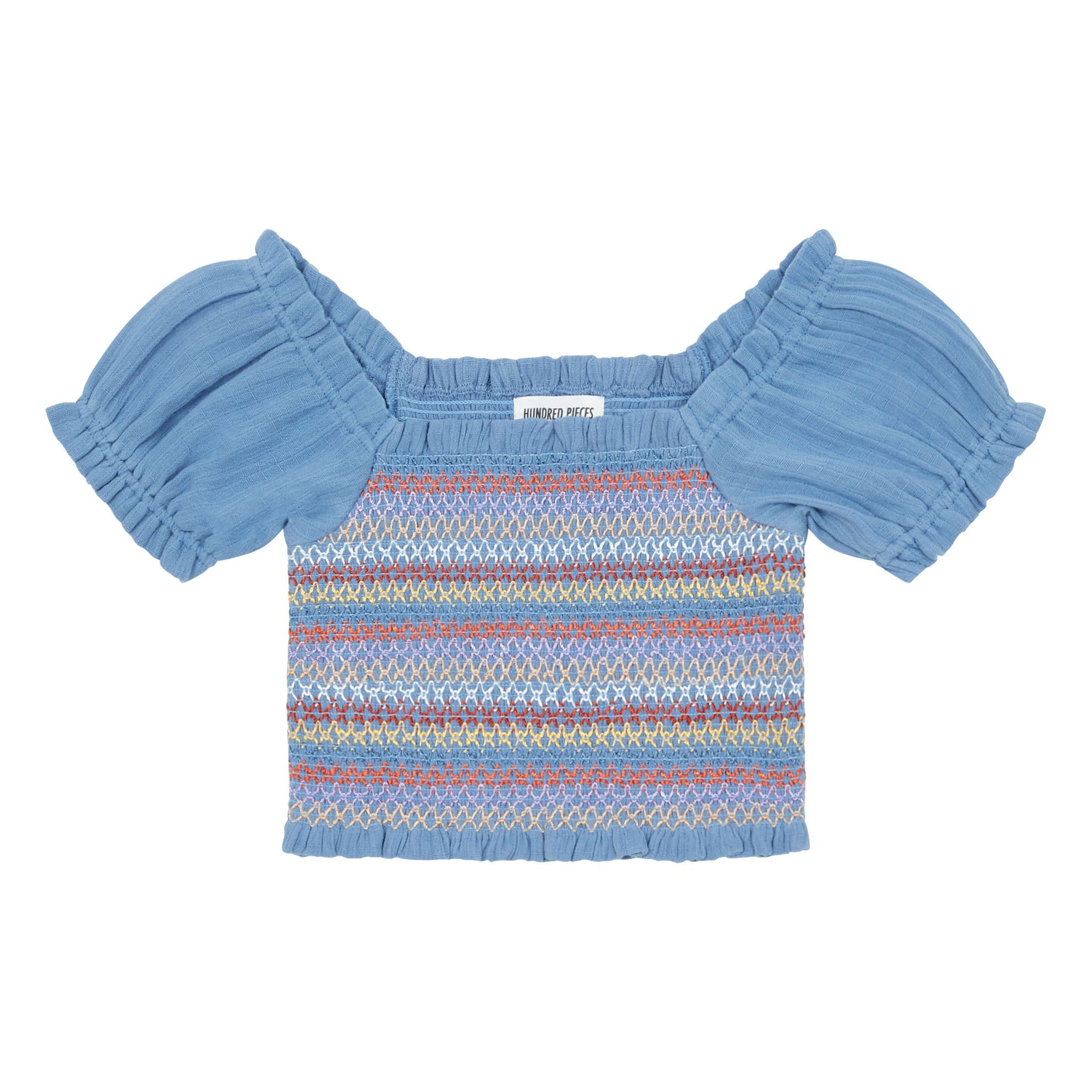 Hundred Pieces - Top Gaufré Gaze De Coton - Fille - Bleu