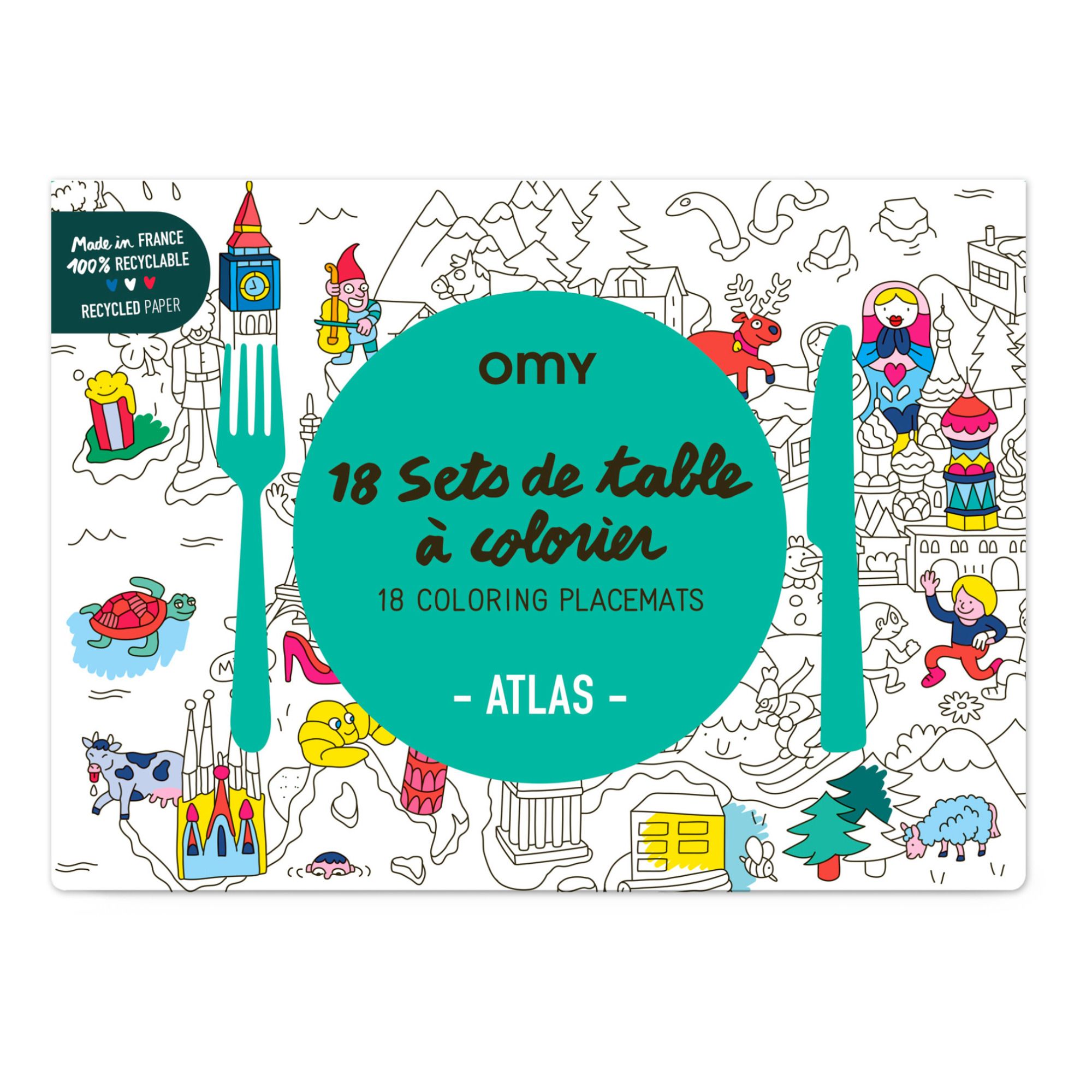 Omy - Set de table à colorier Atlas - Set de 18 - Multicolore