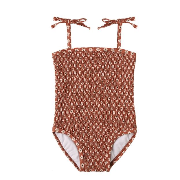 Rylee + Cru - Smocked Floral Swimsuit - Ochre | Smallable