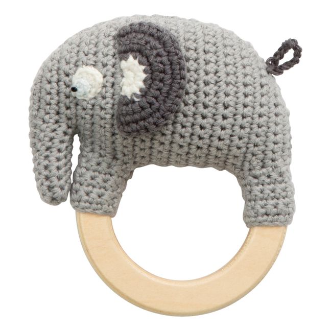 Hochet en crochet Elephant Fanto en coton bio Gris