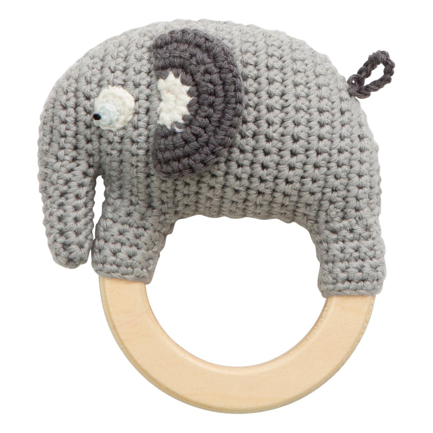 Sebra - Hochet en crochet Elephant Fanto en coton bio - Gris
