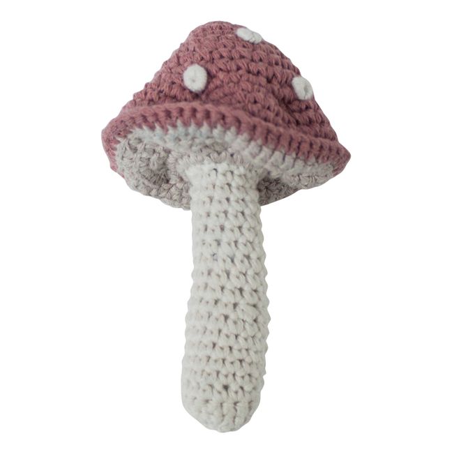 Hochet en crochet Champignon en coton bio | Rose