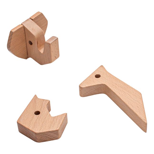 Patères en bois Rhino & co en bois - Set de 3