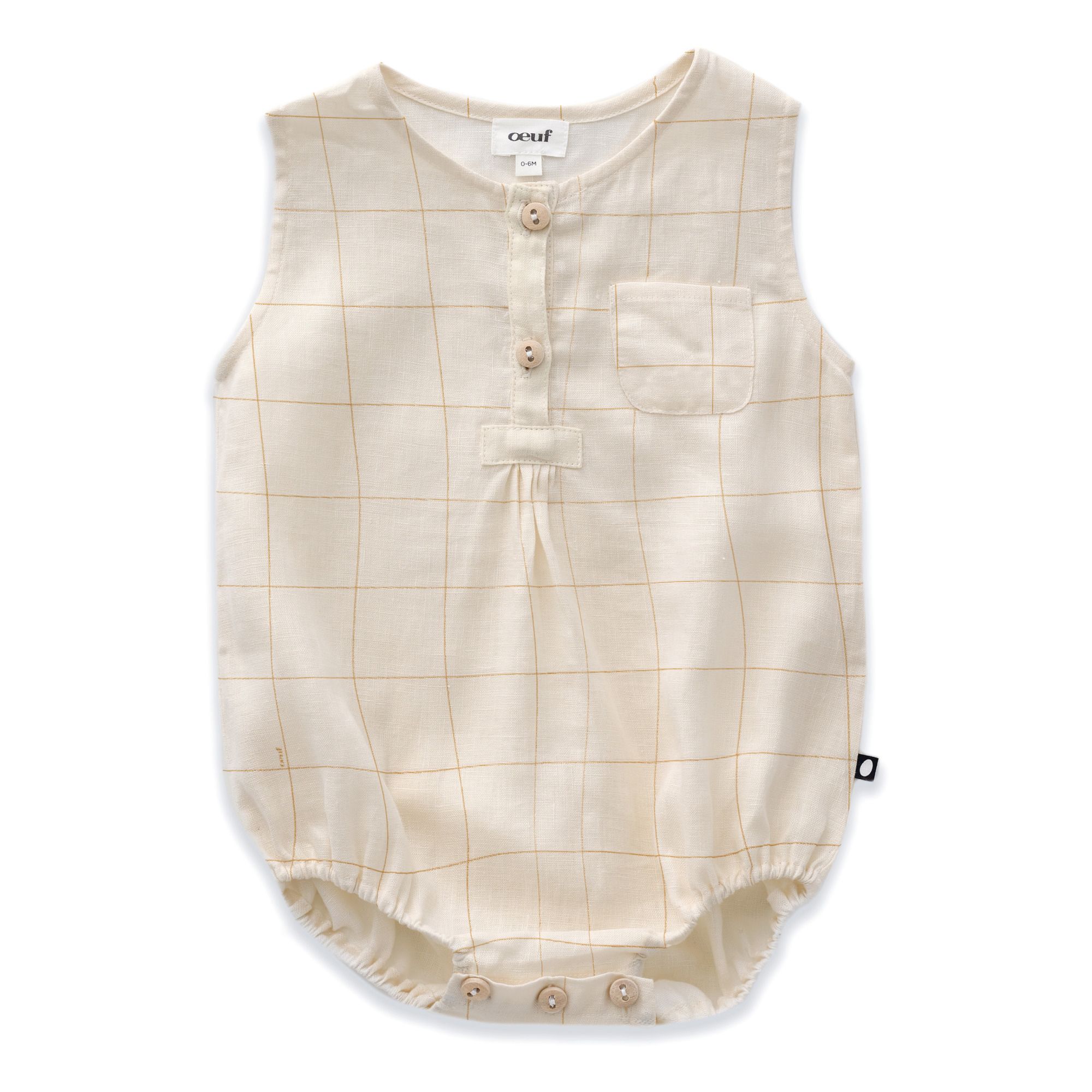 Oeuf NYC - Barboteuse Poche Carreaux Lin - Fille - Blanc