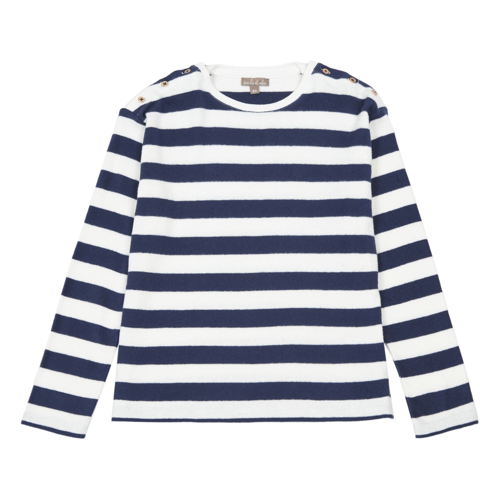 Emile et Ida - T-shirt Doux Marinière - Fille - Ecru