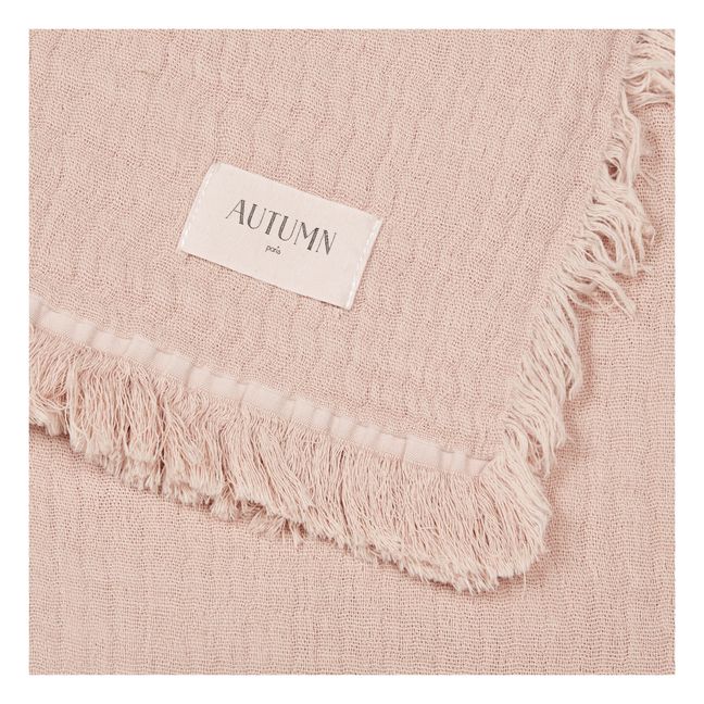 Plaid Loulou con frange, in doppia garza di cotone bio | Rosa antico